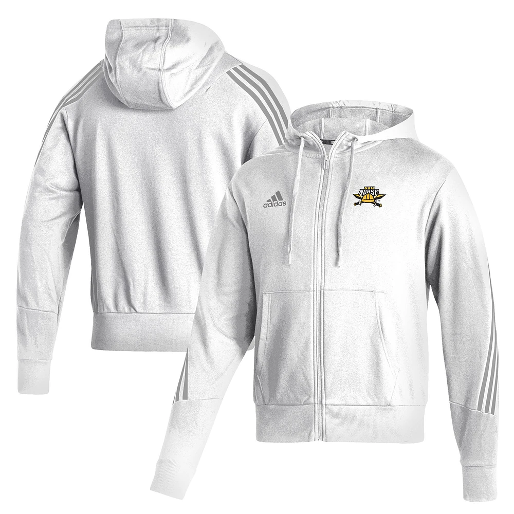 Men's adidas White Northern Kentucky University Norse Three-Stripe Full-Zip Hoodie