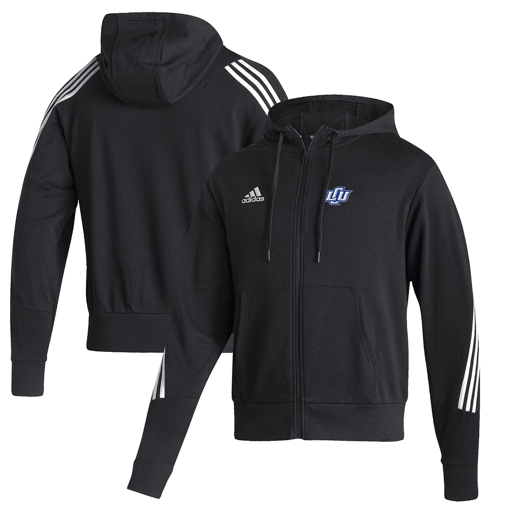 Men's adidas Black Lubbock Christian Chaparral Three-Stripe Full-Zip Hoodie