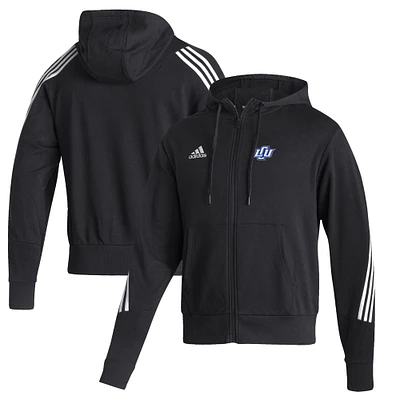 Men's adidas Black Lubbock Christian Chaparral Three-Stripe Full-Zip Hoodie