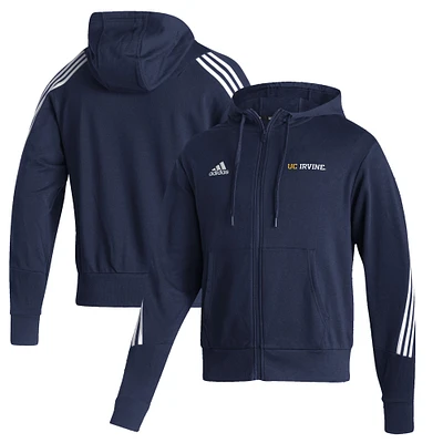 Men's adidas Navy UC Irvine Anteaters Three-Stripe Full-Zip Hoodie