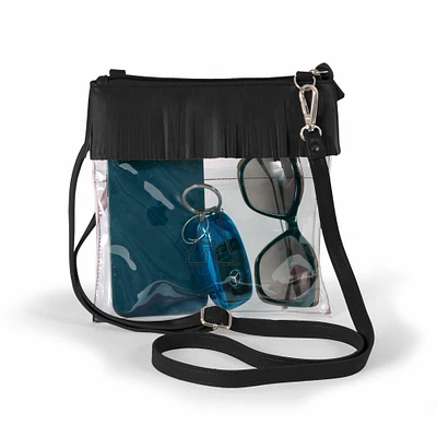 Women's Black Appalachian State Mountaineers Judyann Clear Crossbody with Fringe