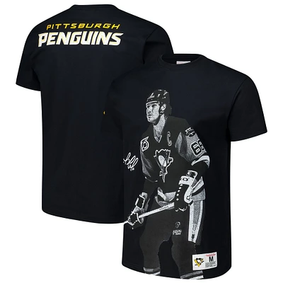 Men's Mitchell & Ness Mario Lemieux Black Pittsburgh Penguins NHL Ultimate Player Vintage Logo T-Shirt