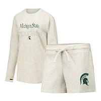 Women's Concepts Sport Cream Michigan State Spartans Waffle Fabric Long Sleeve T-Shirt & Shorts Set