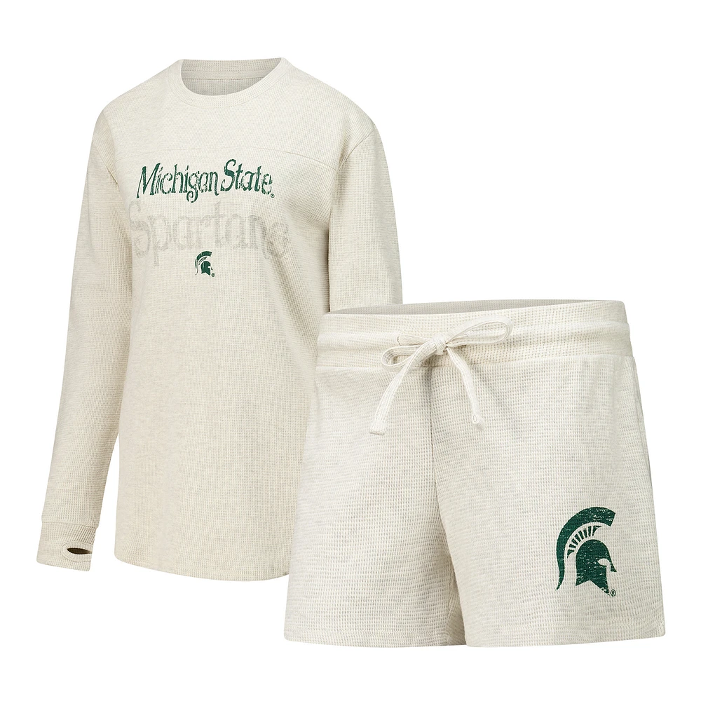 Women's Concepts Sport Cream Michigan State Spartans Waffle Fabric Long Sleeve T-Shirt & Shorts Set