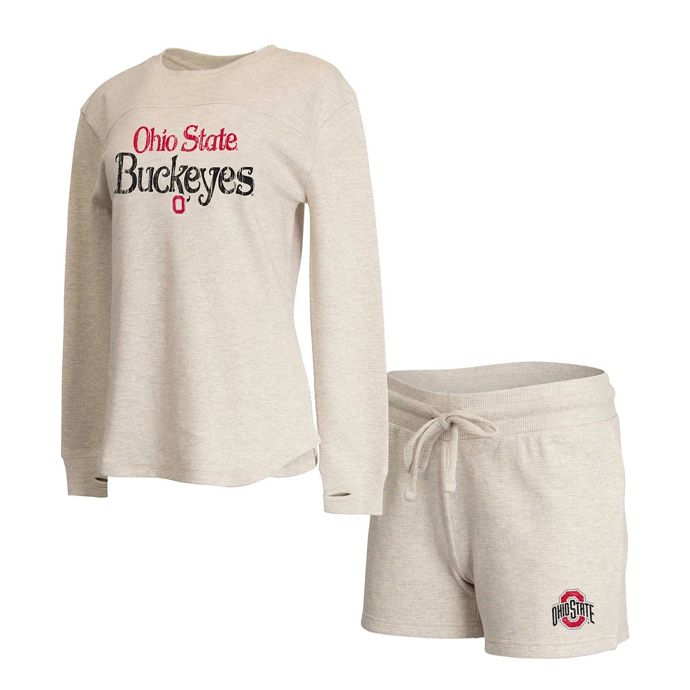 Women's Concepts Sport Cream Ohio State Buckeyes Waffle Fabric Long Sleeve T-Shirt & Shorts Set