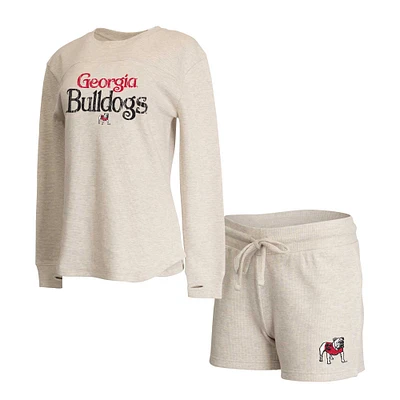 Women's Concepts Sport Cream Georgia Bulldogs Waffle Fabric Long Sleeve T-Shirt & Shorts Set