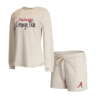 Women's Concepts Sport Cream Alabama Crimson Tide Waffle Fabric Long Sleeve T-Shirt & Shorts Set