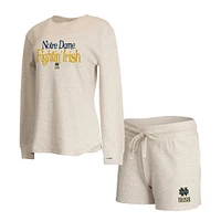 Women's Concepts Sport Cream Notre Dame Fighting Irish Waffle Fabric Long Sleeve T-Shirt & Shorts Set