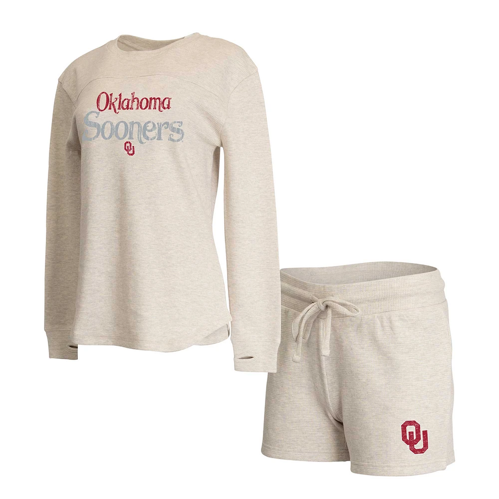 Women's Concepts Sport Cream Oklahoma Sooners Waffle Fabric Long Sleeve T-Shirt & Shorts Set