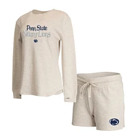 Women's Concepts Sport Cream Penn State Nittany Lions Waffle Fabric Long Sleeve T-Shirt & Shorts Set