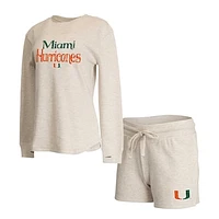 Women's Concepts Sport Cream Miami Hurricanes Waffle Fabric Long Sleeve T-Shirt & Shorts Set