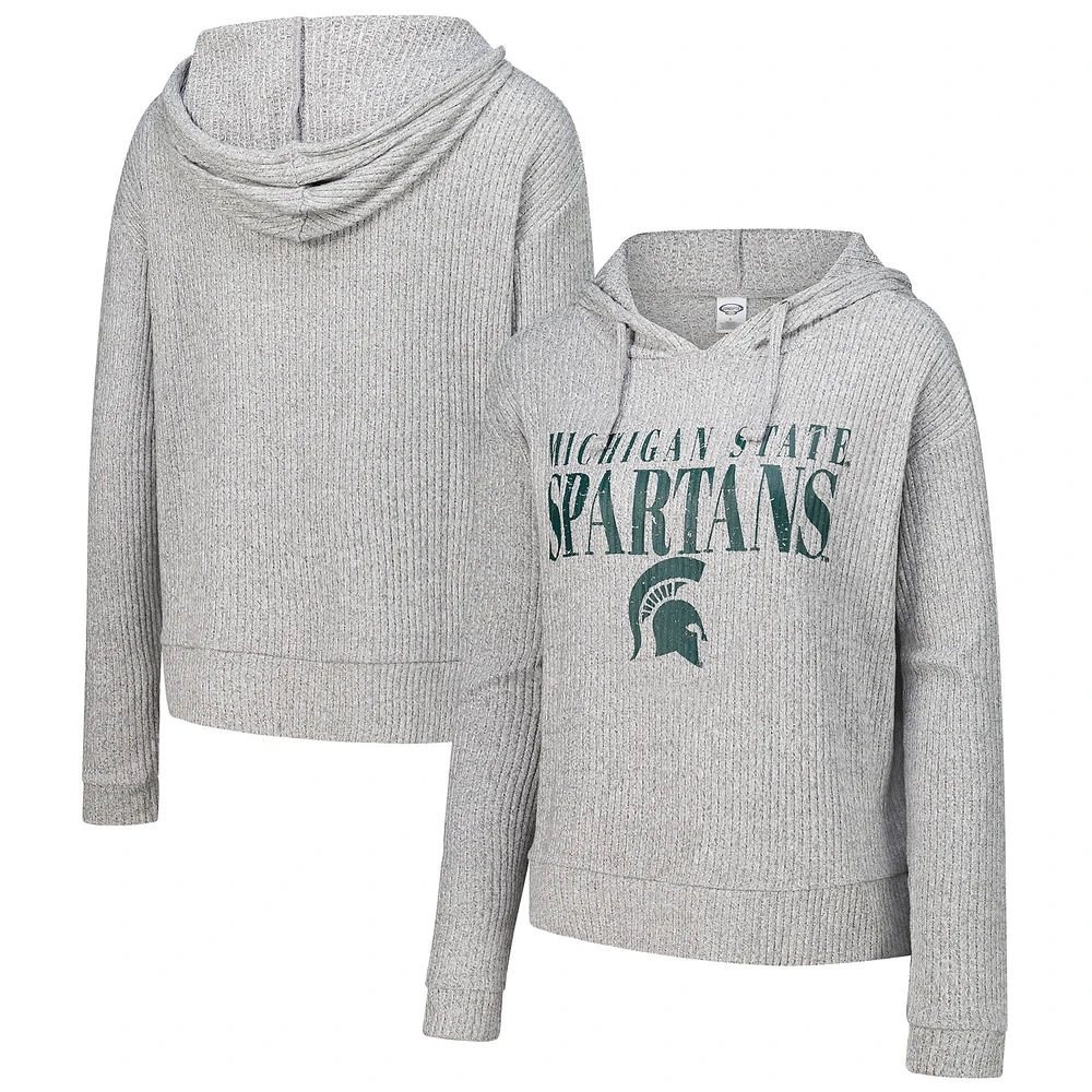 Women's Concepts Sport Heather Gray Michigan State Spartans Juniper Soft Modest Cropped Long Sleeve Hoodie T-Shirt