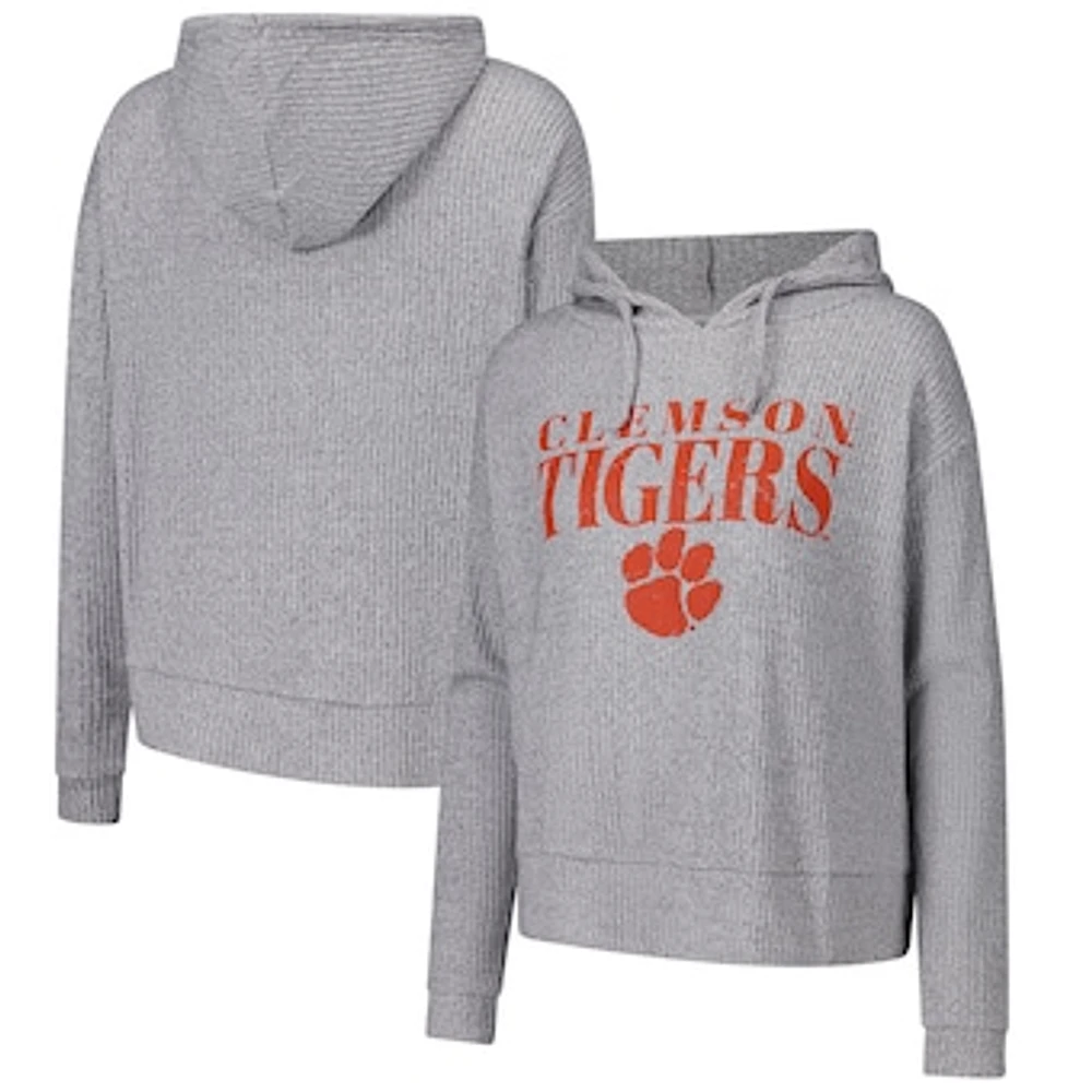 Women's Concepts Sport Heather Gray Clemson Tigers Juniper Soft Modest Cropped Long Sleeve Hoodie T-Shirt