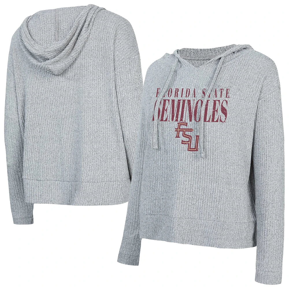 Women's Concepts Sport Heather Gray Florida State Seminoles Juniper Soft Modest Cropped Long Sleeve Hoodie T-Shirt