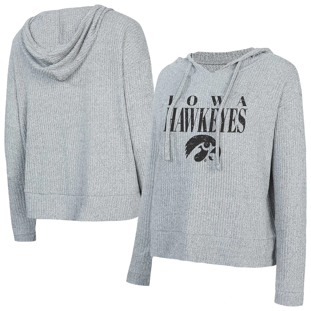 Women's Concepts Sport Grey Iowa Hawkeyes Juniper Soft Modest Cropped Long Sleeve Hoodie T-Shirt