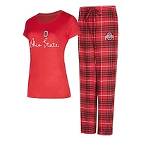 Women's Concepts Sport  Scarlet Ohio State Buckeyes Vector Top & Flannel Pants Sleep Set