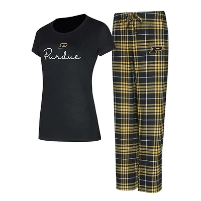 Women's Concepts Sport  Black Purdue Boilermakers Vector Top & Flannel Pants Sleep Set