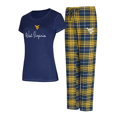 Women's Concepts Sport  Navy West Virginia Mountaineers Vector T-Shirt & Flannel Pants Sleep Set