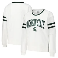 Women's Concepts Sport  White Michigan State Spartans Borough French Terry Arch Over Long Sleeve T-Shirt