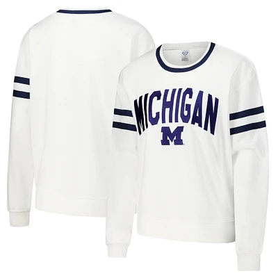 Women's Concepts Sport  White Michigan Wolverines Borough French Terry Arch Over Long Sleeve T-Shirt