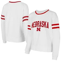 Women's Concepts Sport  White Nebraska Huskers Borough French Terry Arch Over Long Sleeve T-Shirt