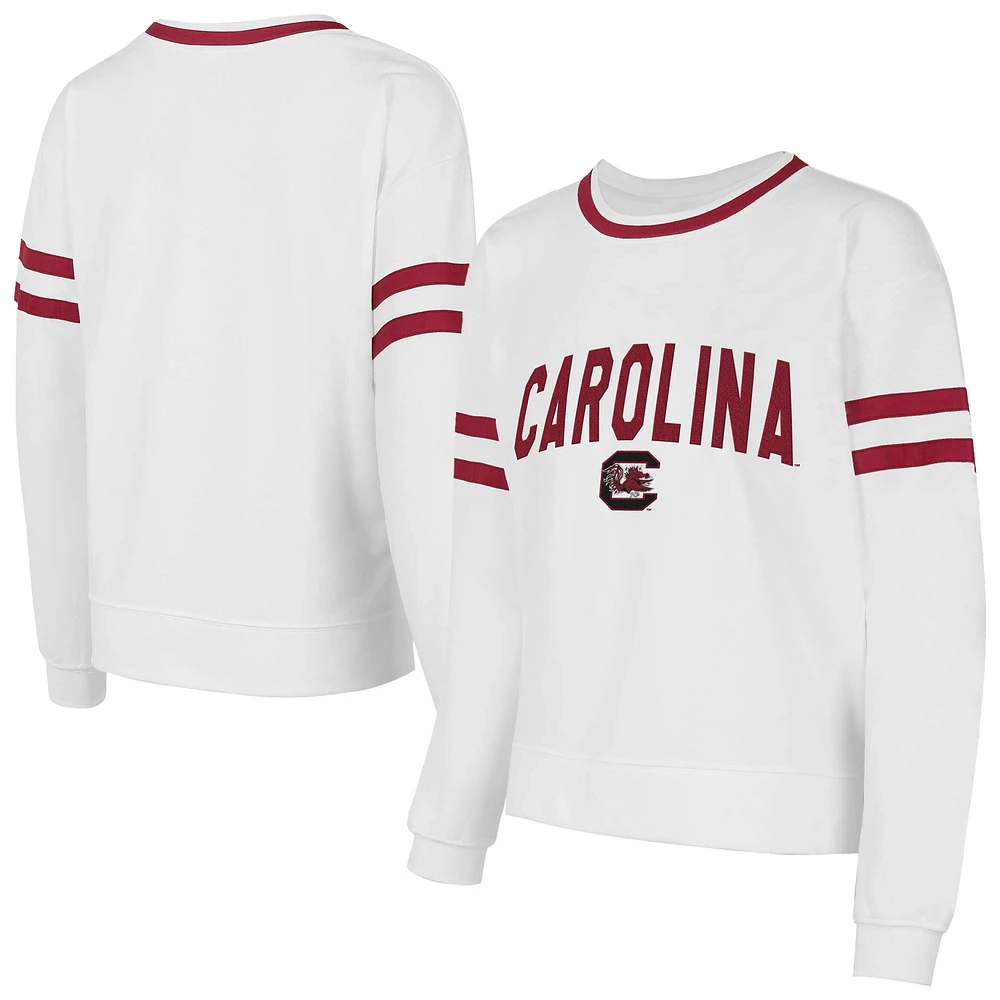 Women's Concepts Sport  White South Carolina Gamecocks Borough French Terry Arch Over Long Sleeve T-Shirt