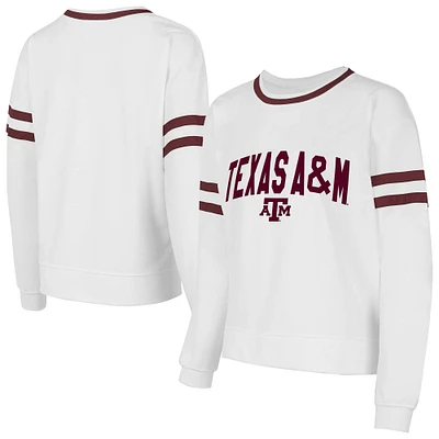 Women's Concepts Sport  White Texas A&M Aggies Borough French Terry Arch Over Long Sleeve T-Shirt