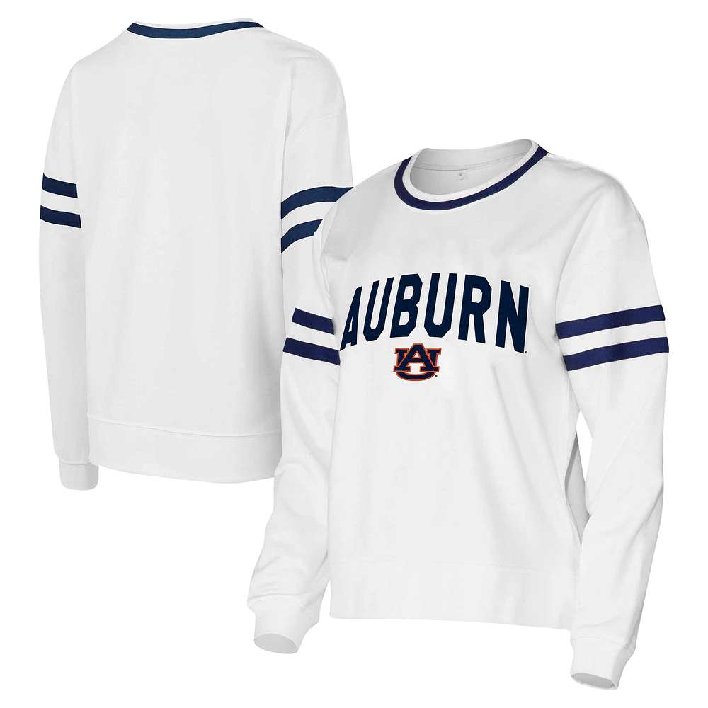 Women's Concepts Sport  White Auburn Tigers Borough French Terry Arch Over Long Sleeve T-Shirt