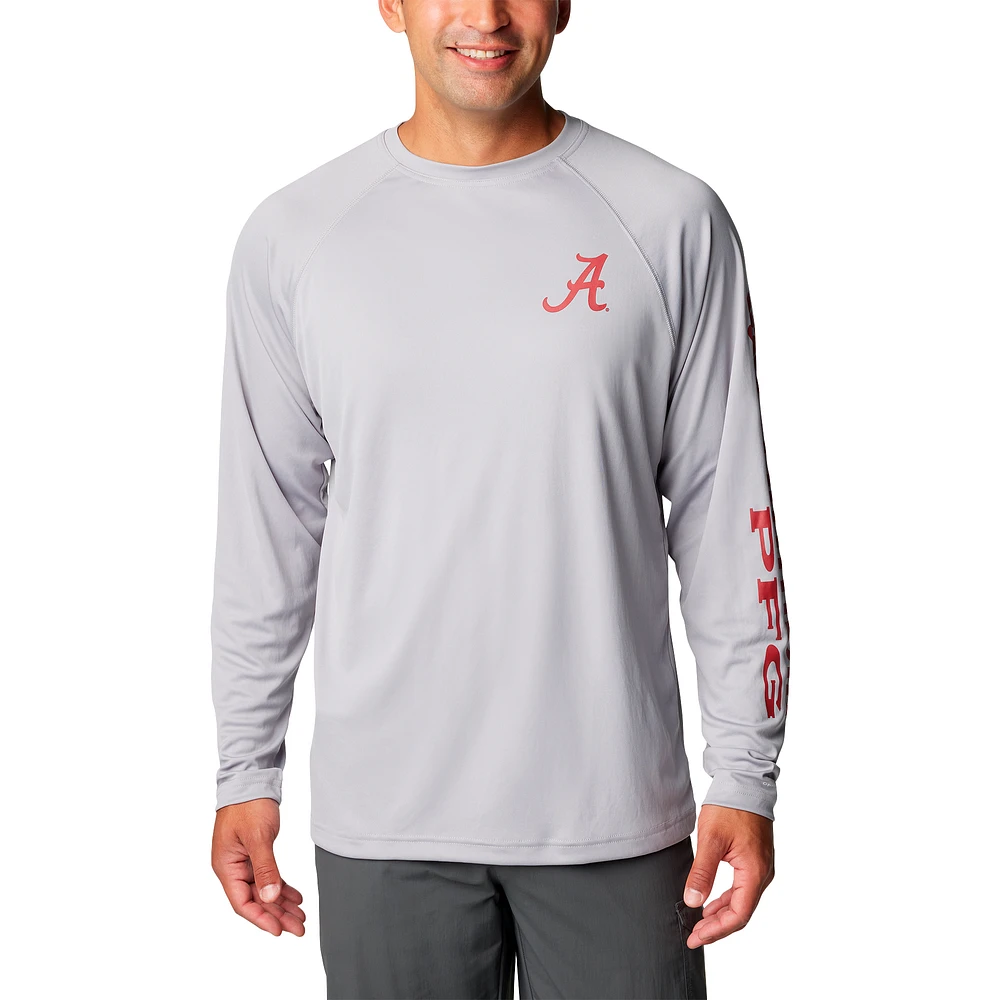 Men's Columbia Gray Alabama Crimson Tide Big & Tall Terminal Tackle Omni-Shade Long Sleeve T-Shirt