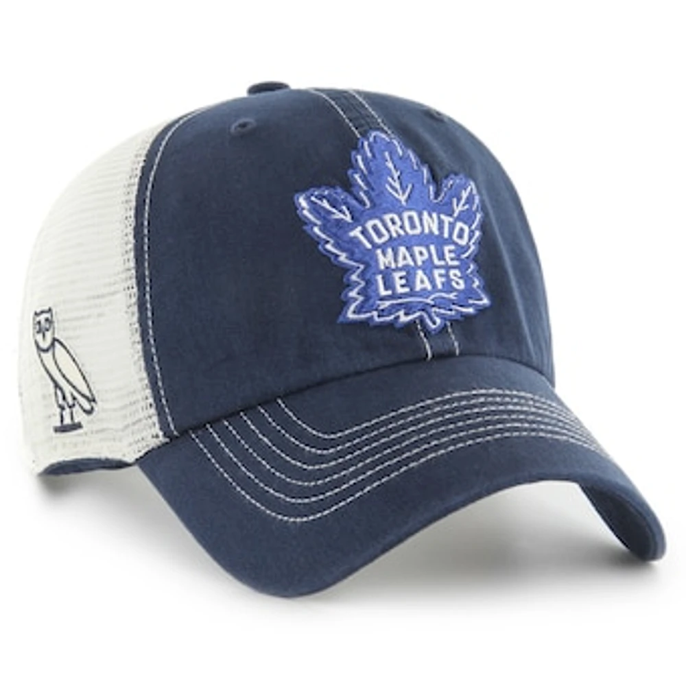 Men's '47  Navy/Cream Toronto Maple Leafs NHL x OVO Trawler Trucker Clean Up Adjustable Hat