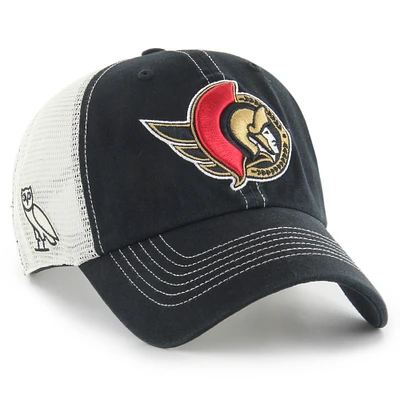 Men's '47  Black/Cream Ottawa Senators NHL x OVO Trawler Trucker Clean Up Adjustable Hat