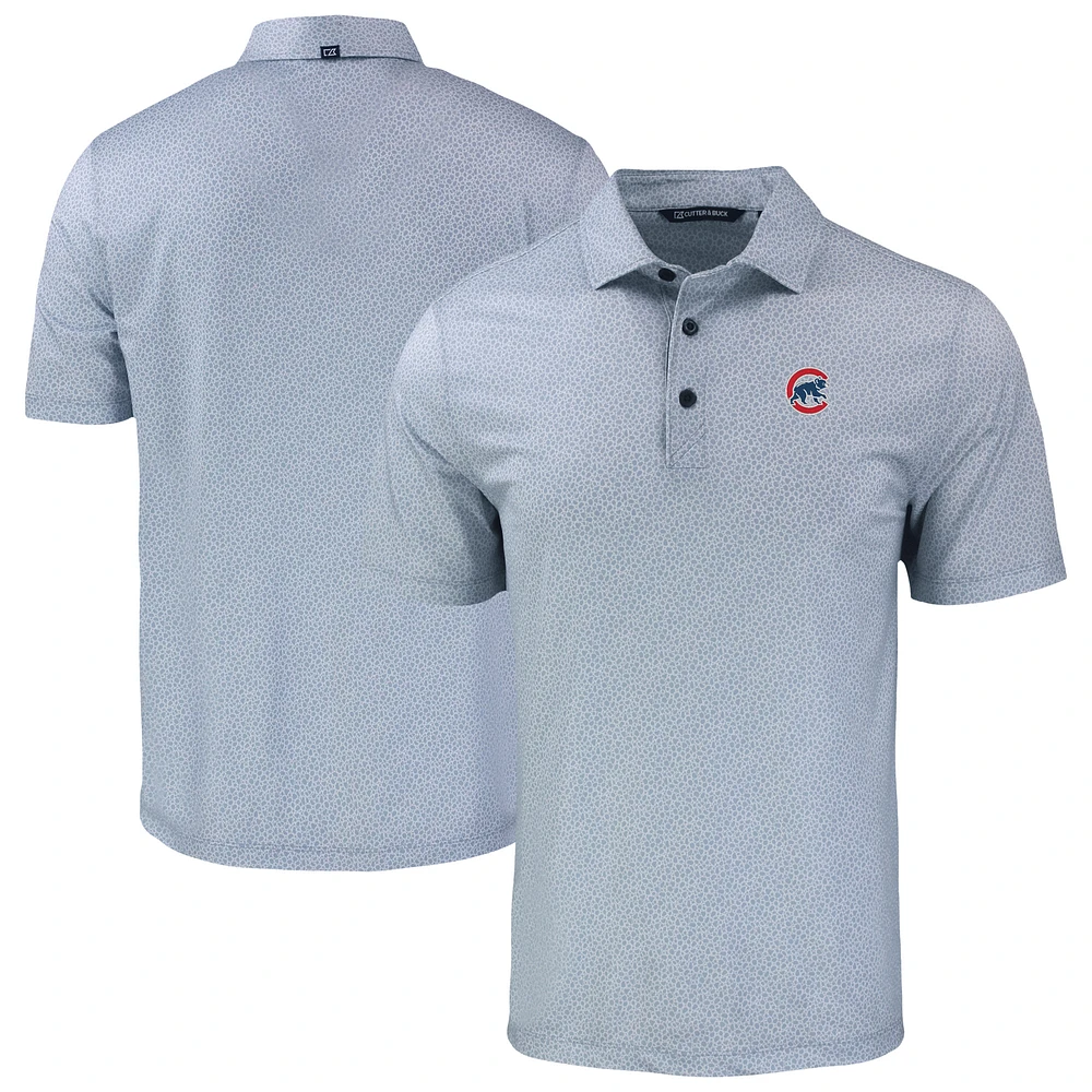 Men's Cutter & Buck Gray Chicago Cubs Pike Eco Pebble Print Stretch Recycled Polo
