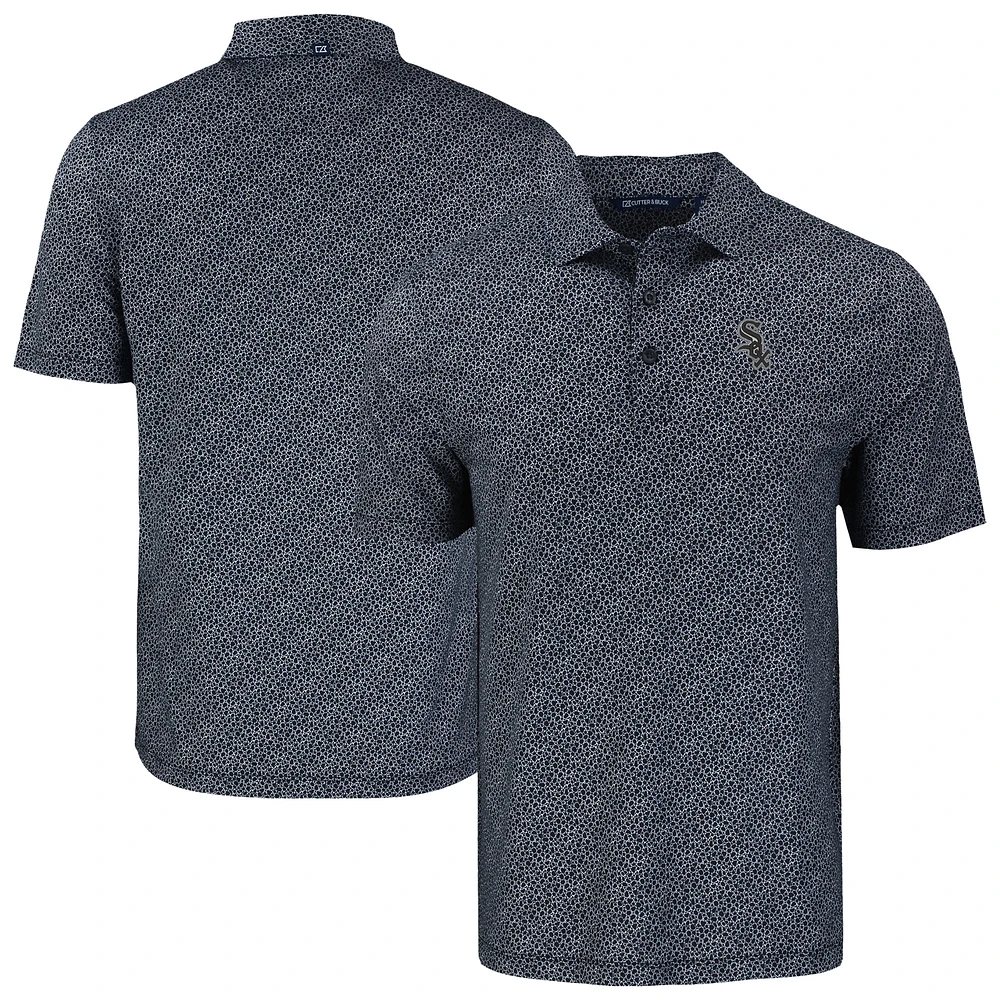 Men's Cutter & Buck Black Chicago White Sox Pike Eco Pebble Print Stretch Recycled Polo