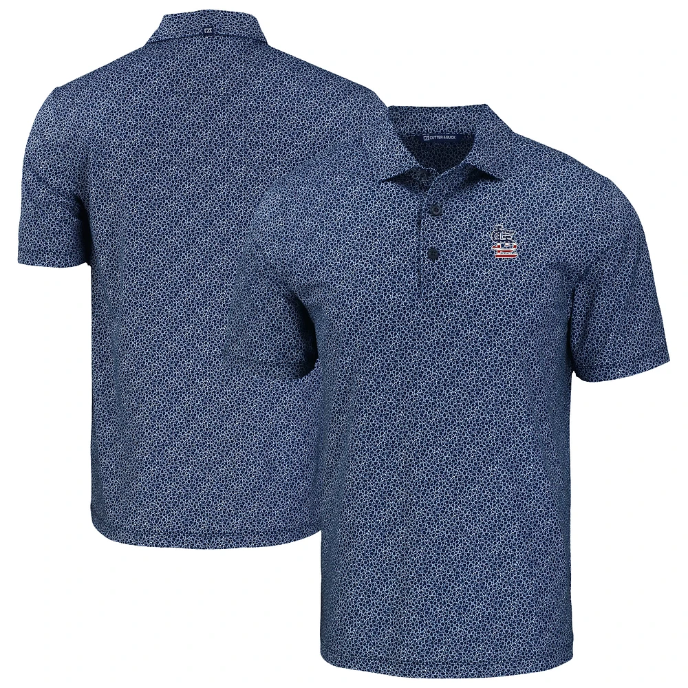 Men's Cutter & Buck Navy St. Louis Cardinals Pike Eco Pebble Print Stretch Recycled Polo