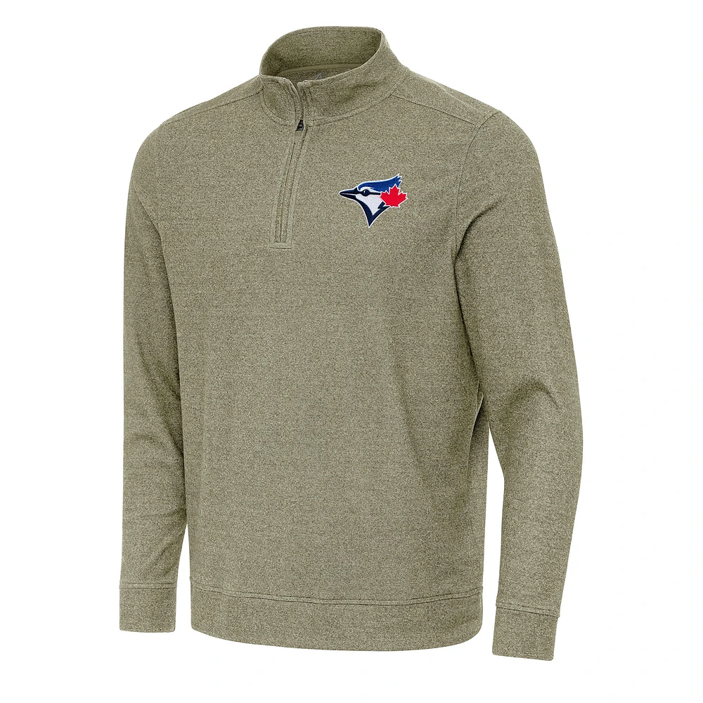 Men's Antigua Heather Olive Toronto Blue Jays Subtle Quarter-Zip Sweatshirt