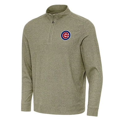 Men's Antigua Heather Olive Chicago Cubs Subtle Quarter-Zip Sweatshirt
