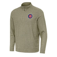 Men's Antigua Heather Olive Chicago Cubs Subtle Quarter-Zip Sweatshirt