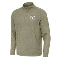 Men's Antigua Heather Olive Kansas City Royals Subtle Quarter-Zip Sweatshirt