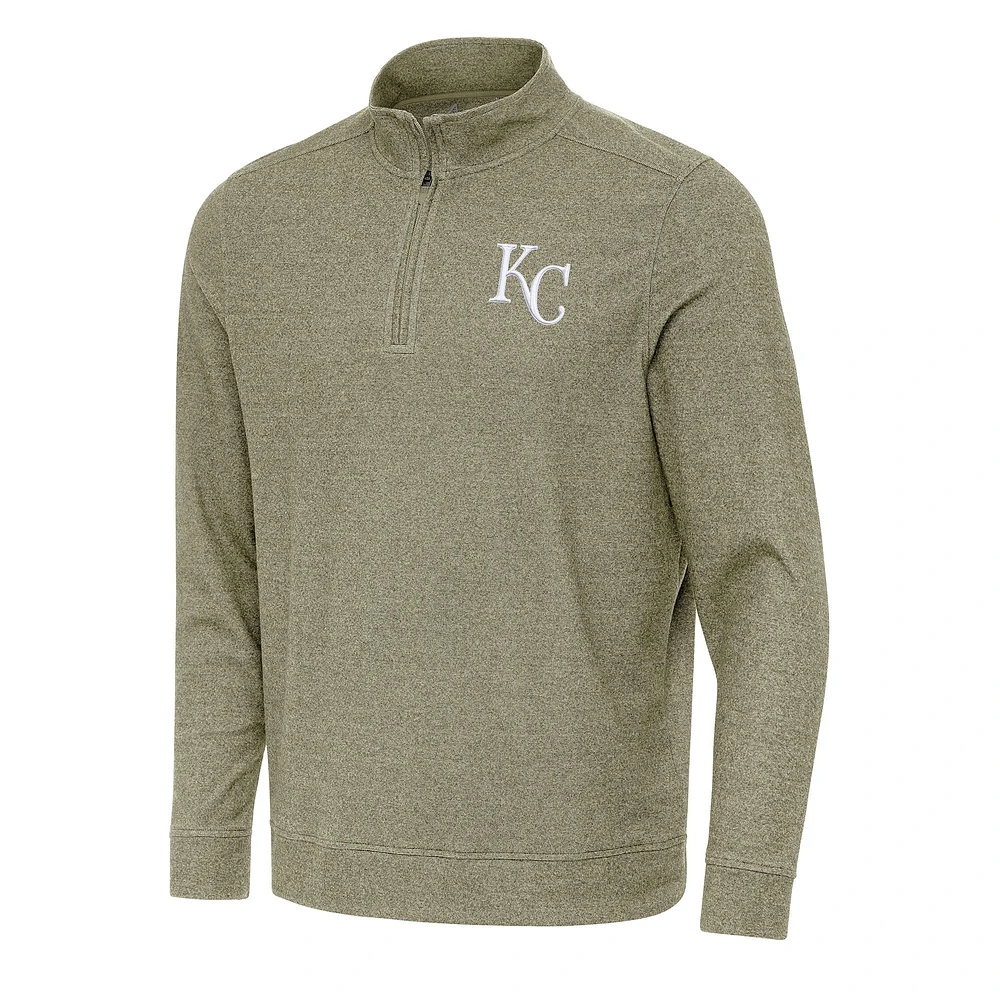 Men's Antigua Heather Olive Kansas City Royals Subtle Quarter-Zip Sweatshirt