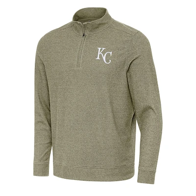 Men's Antigua Heather Olive Kansas City Royals Subtle Quarter-Zip Sweatshirt