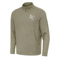 Men's Antigua Heather Olive Kansas City Royals Subtle Quarter-Zip Sweatshirt