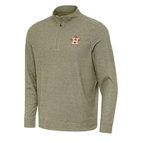 Men's Antigua Heather Olive Houston Astros Subtle Quarter-Zip Sweatshirt