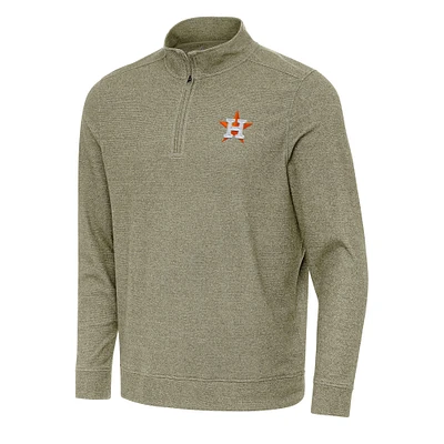 Men's Antigua Heather Olive Houston Astros Subtle Quarter-Zip Sweatshirt