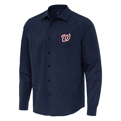 Men's Antigua Navy Washington Nationals Exposure Long Sleeve Button-Up Shirt