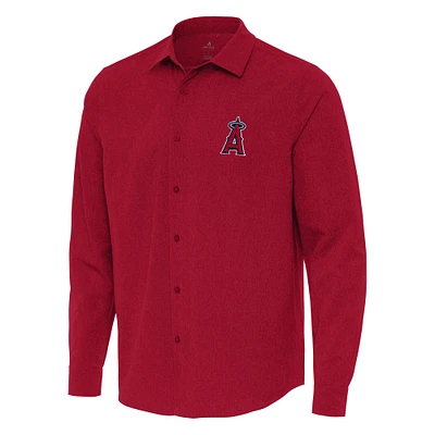 Men's Antigua Red Los Angeles Angels Exposure Long Sleeve Button-Up Shirt