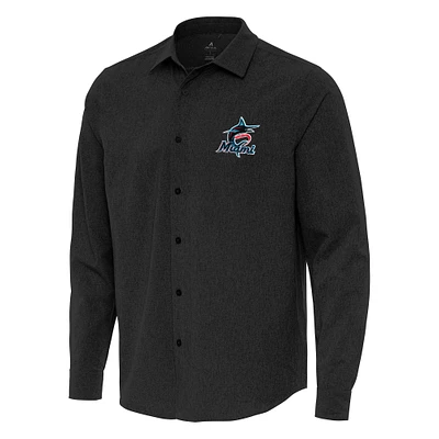 Men's Antigua Black Miami Marlins Exposure Long Sleeve Button-Up Shirt
