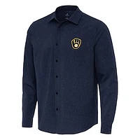 Men's Antigua Navy Milwaukee Brewers Exposure Long Sleeve Button-Up Shirt