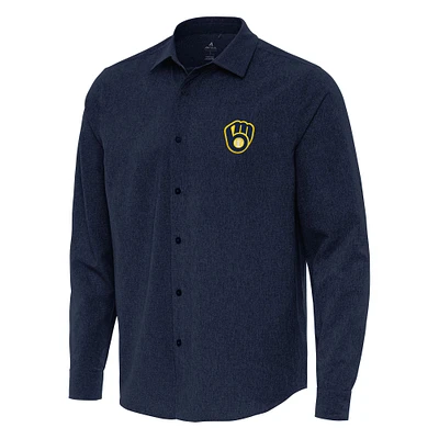 Men's Antigua Navy Milwaukee Brewers Exposure Long Sleeve Button-Up Shirt