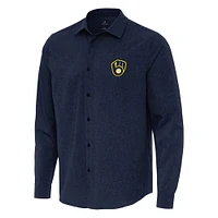 Men's Antigua Navy Milwaukee Brewers Exposure Long Sleeve Button-Up Shirt