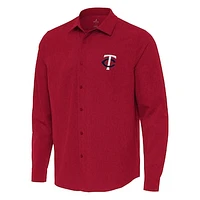 Men's Antigua Red Minnesota Twins Exposure Long Sleeve Button-Up Shirt